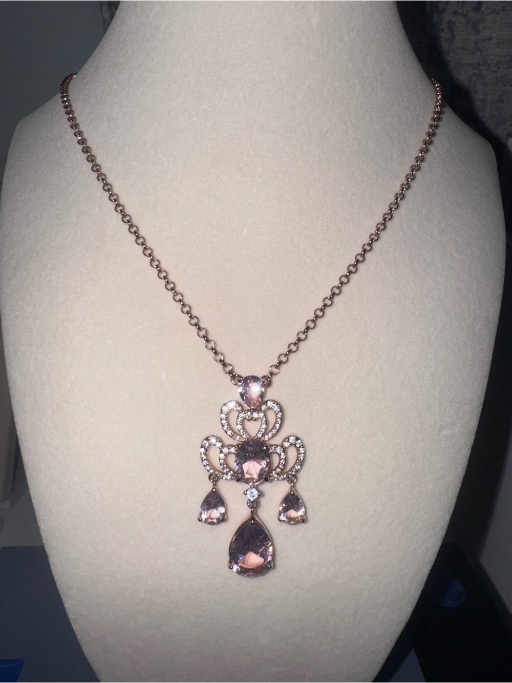 Rose Gold-Tone Pink Teardrop Pendant Necklace with Sparkling Accents